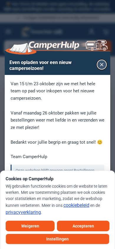 De huidige homepage van CamperHulp op een telefoon
